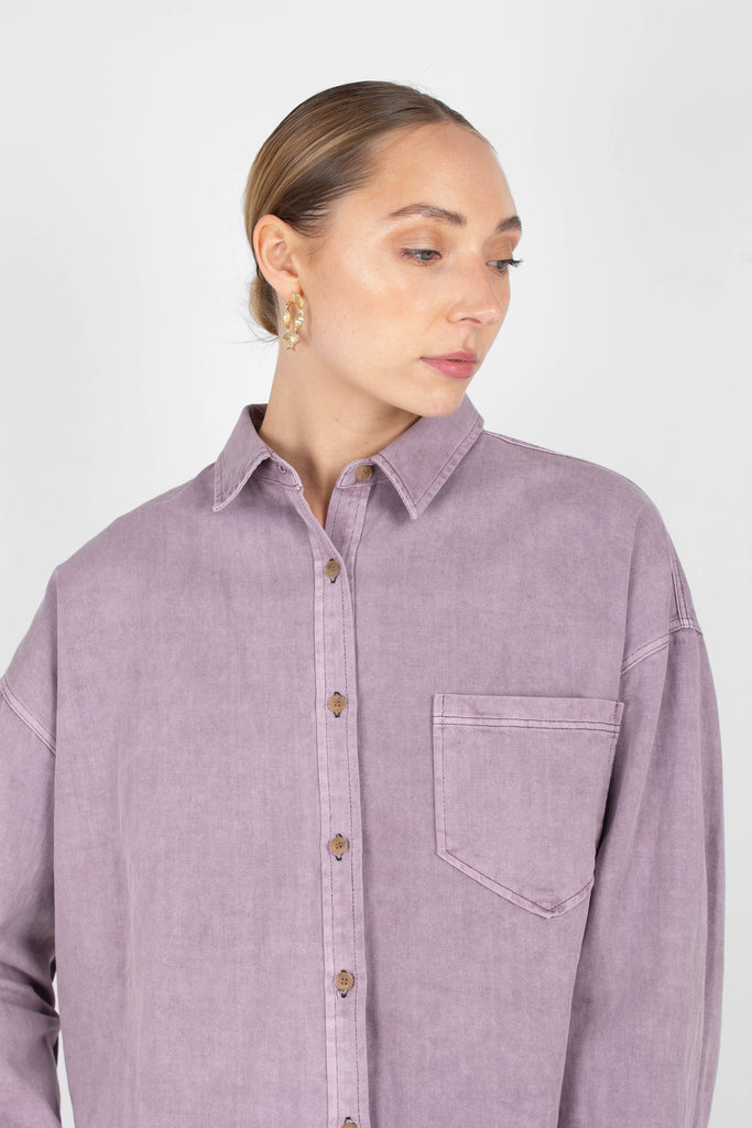 Lilac patch pocket oversized washed cotton shirt_1