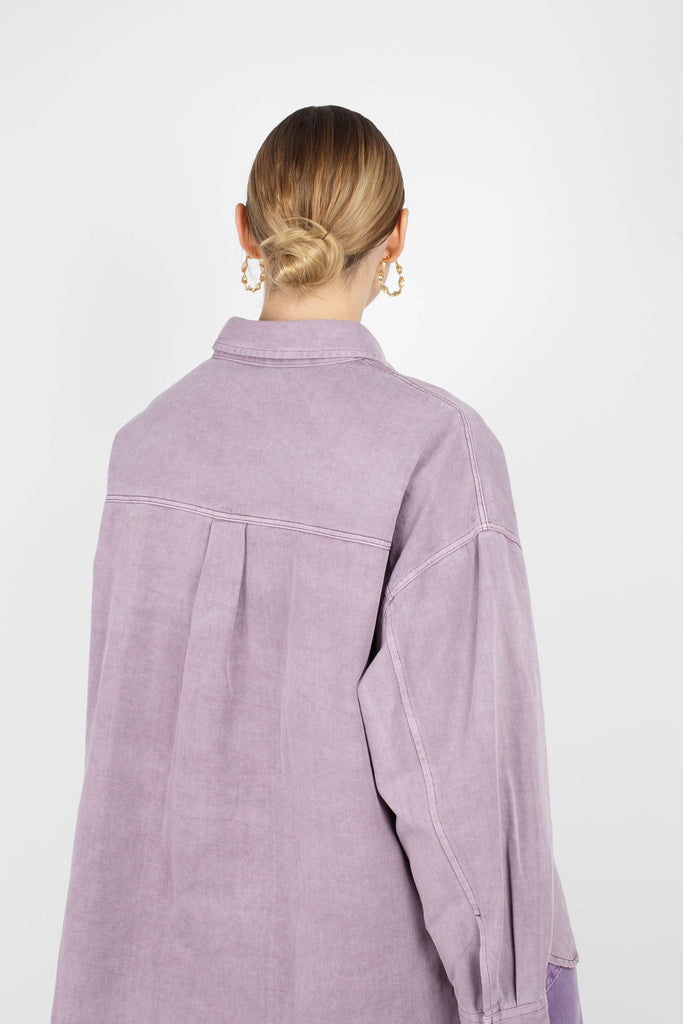 Lilac patch pocket oversized washed cotton shirt_2