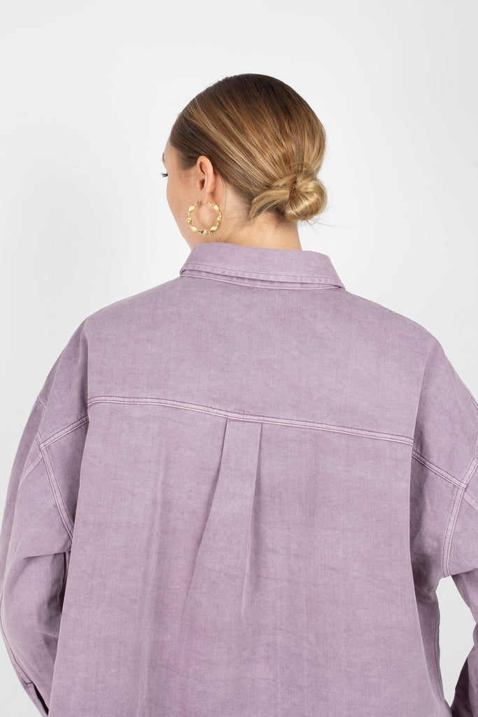 Lilac patch pocket oversized washed cotton shirt_3