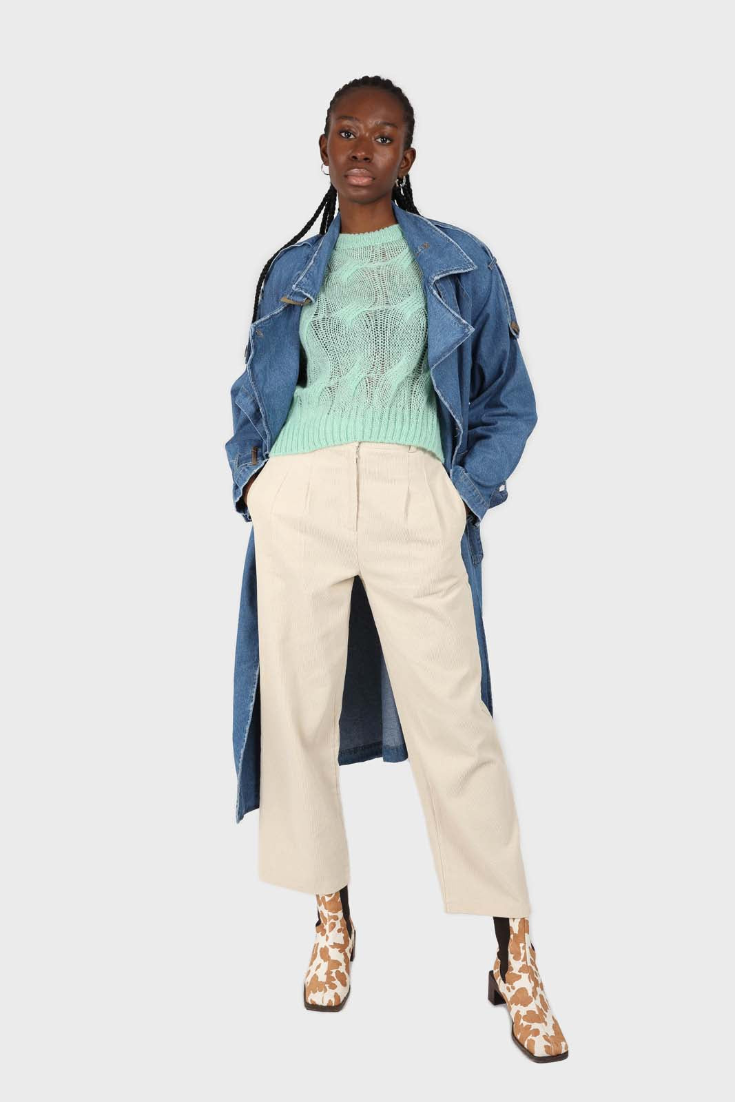 Mint loose cable knit crew neck jumper_7