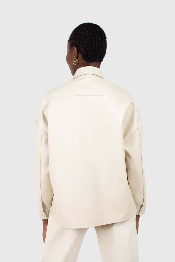 Cream vegan leather oversized shirt jacket_6