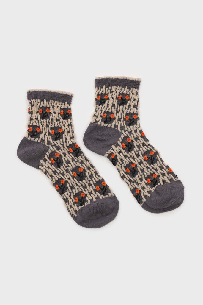 Grey and orange cherry textured socks_3
