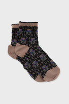 Beige and blue cherry textured socks_1