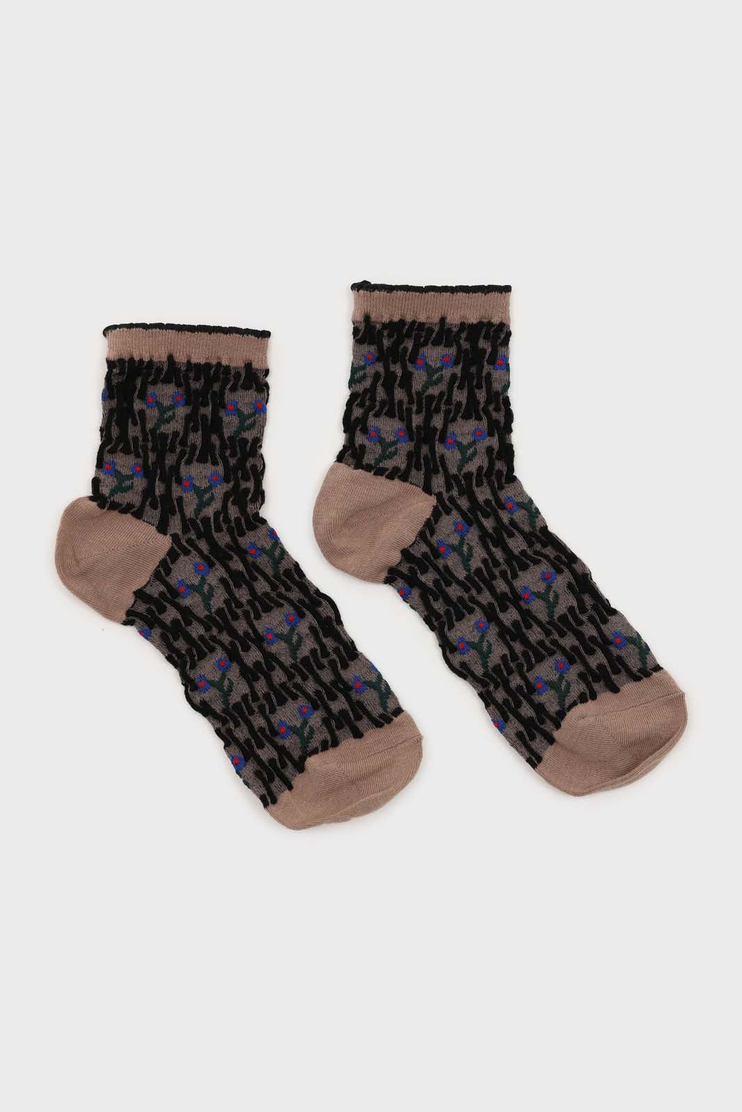 Beige and blue cherry textured socks_3