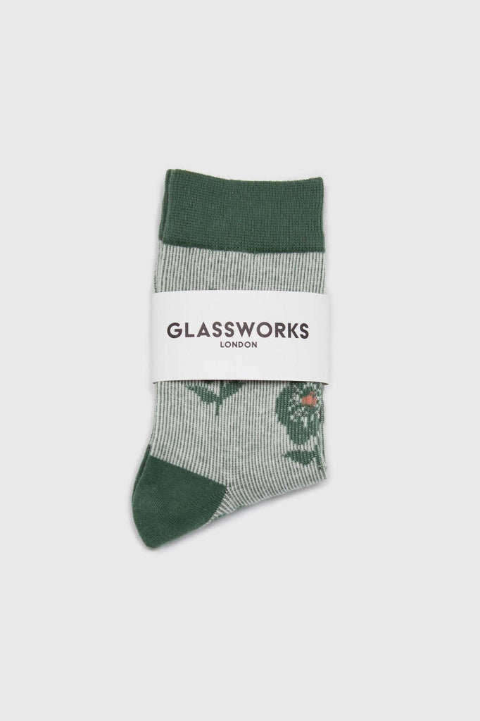 Green jacquard flower socks_3