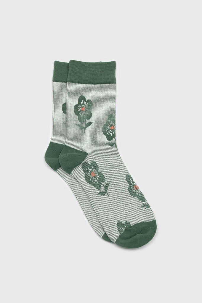 Green jacquard flower socks_1
