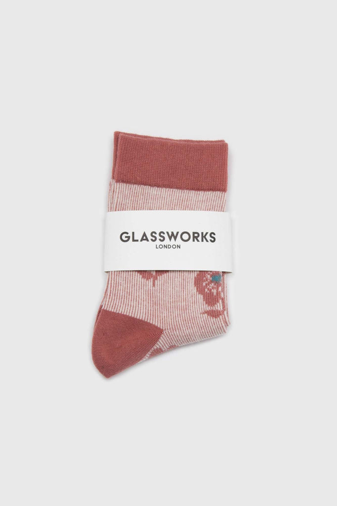 Pink jacquard flower socks_3