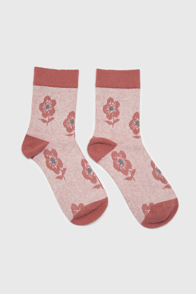 Pink jacquard flower socks_4