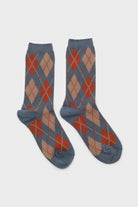 Blue orange and beige argyle socks_3