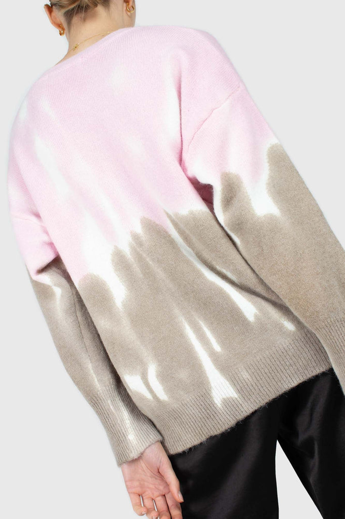 Pink and grey tie dye colorblock jumper_3