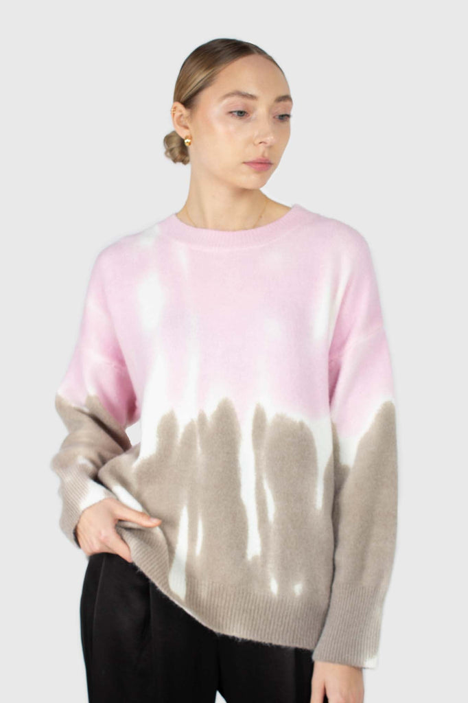 Pink and grey tie dye colorblock jumper_1
