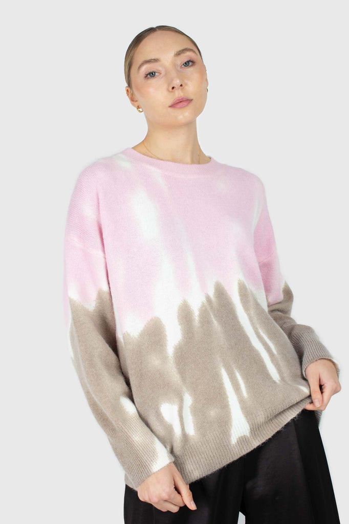 Pink and grey tie dye colorblock jumper_4