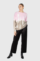 Pink and grey tie dye colorblock jumper_2