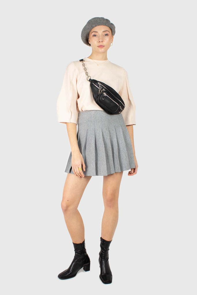 Grey pleated knit mini skirt_3