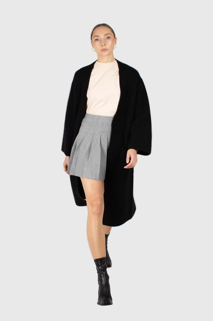 Grey pleated knit mini skirt_1
