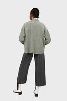 Khaki corduroy patch pocket oversized shirt jacket_5