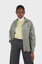 Khaki corduroy patch pocket oversized shirt jacket_7