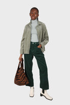 Khaki corduroy patch pocket oversized shirt jacket_3