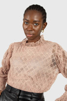 Baby pink sheer lace mock neck blouse_3