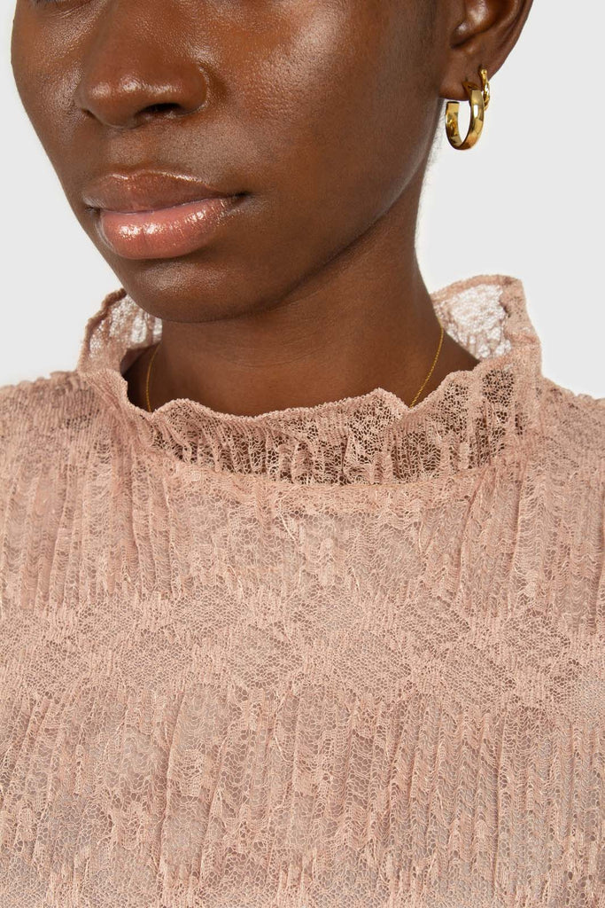 Baby pink sheer lace mock neck blouse_5