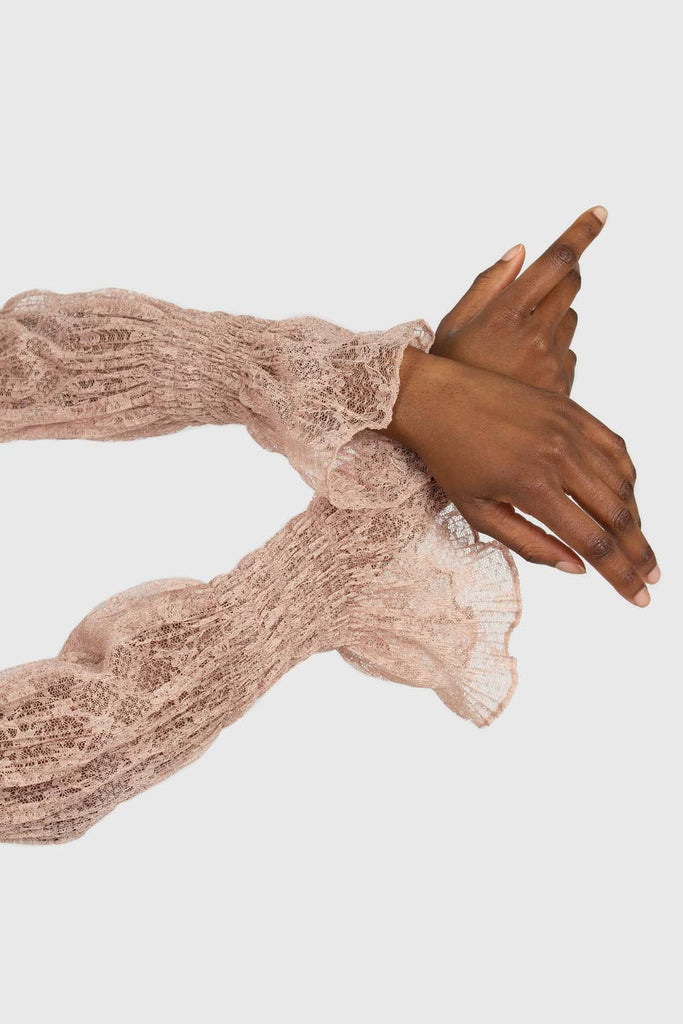Baby pink sheer lace mock neck blouse_8