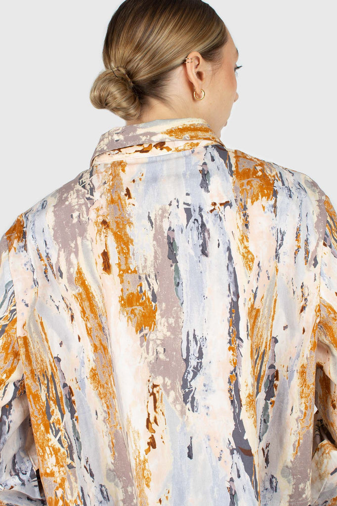 Rust marble print cropped cotton shirt_4