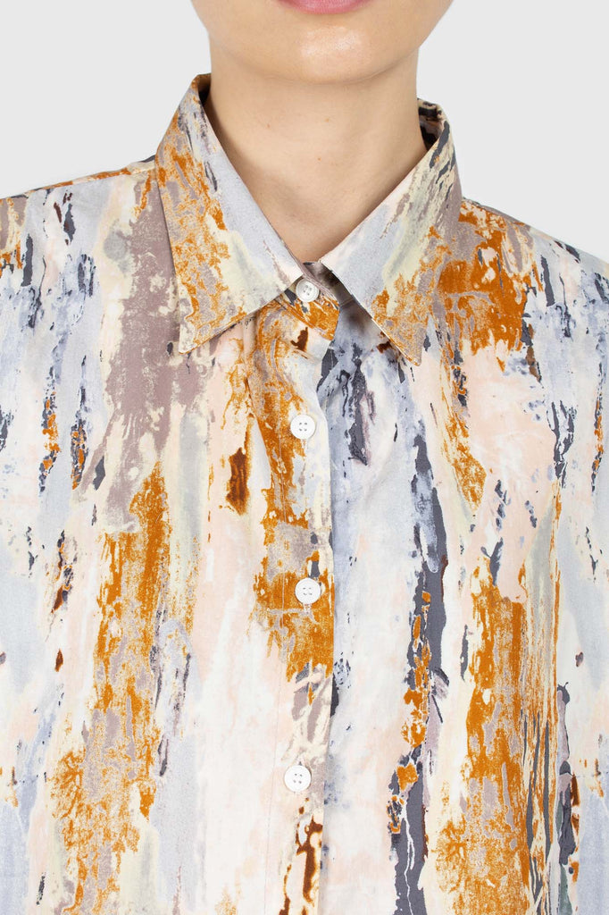 Rust marble print cropped cotton shirt_5