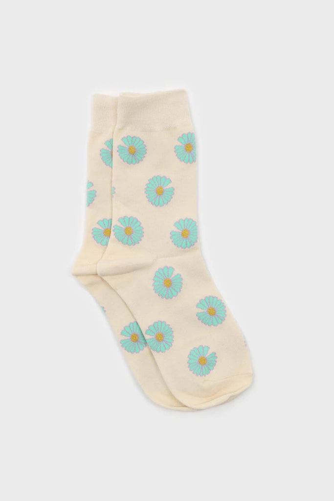 Ivory and mint daisy print socks_1