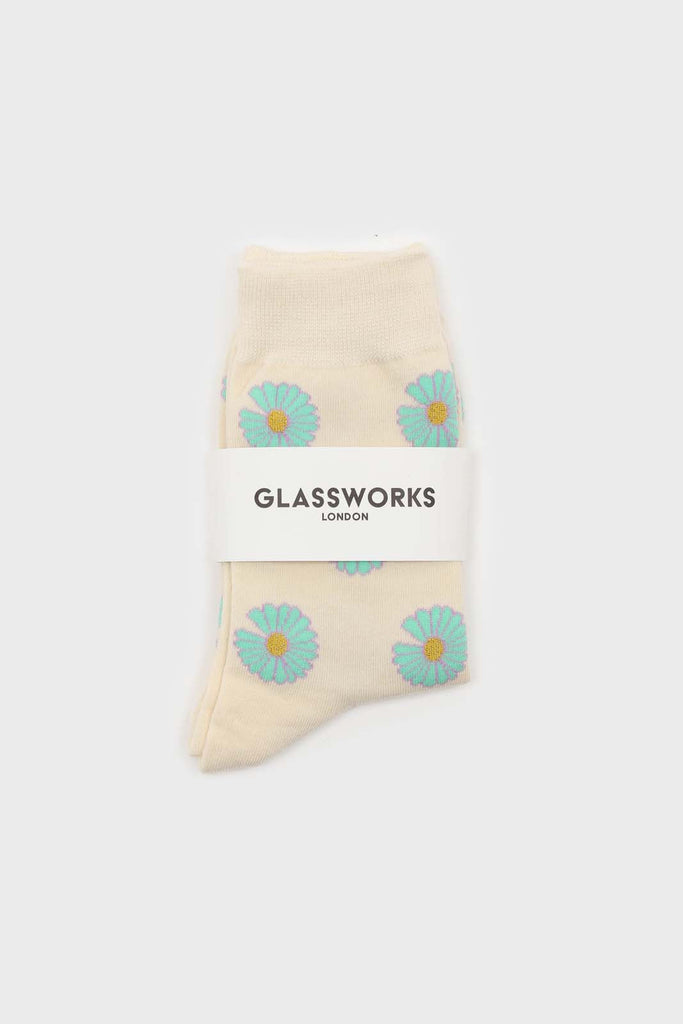 Ivory and mint daisy print socks_3