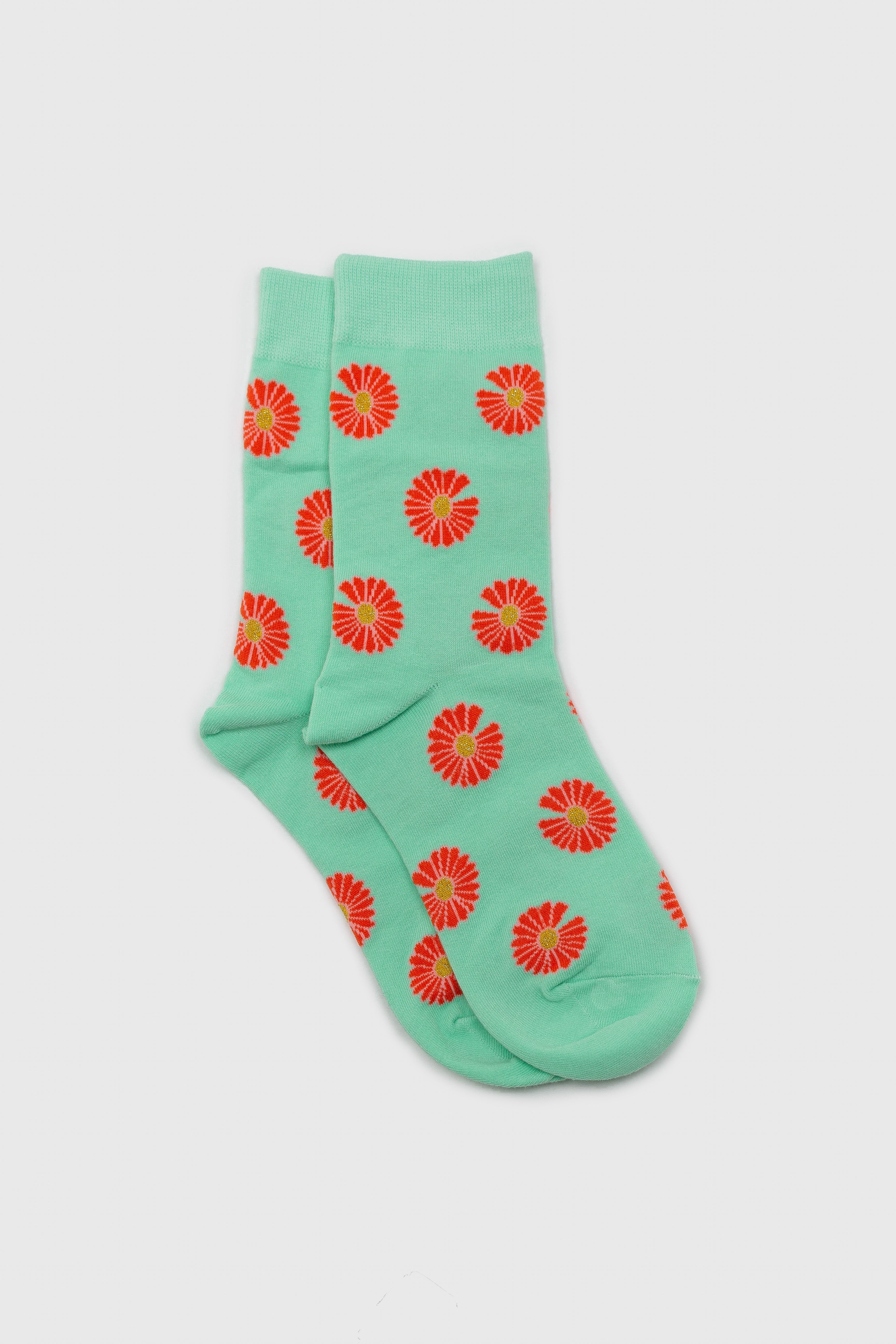 Mint and orange daisy print socks_1