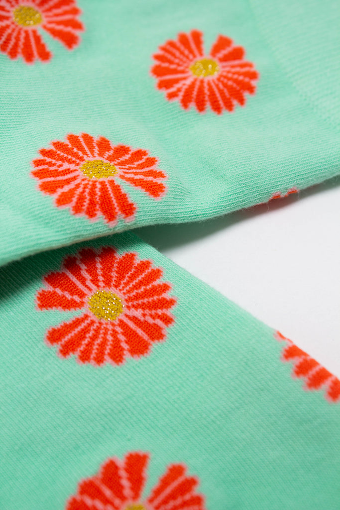Mint and orange daisy print socks_2
