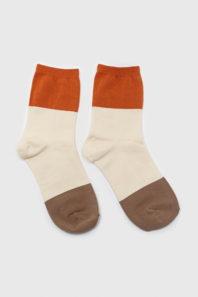Ivory and orange triple colorblock socks_4