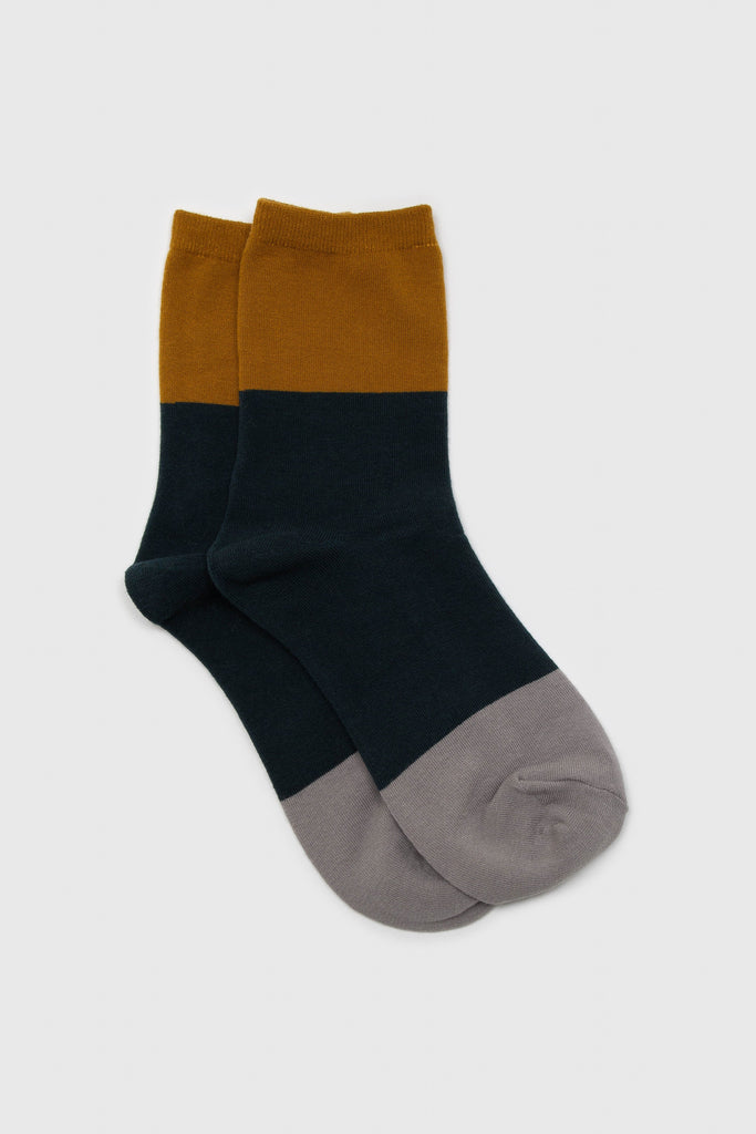 Teal and mustard triple colorblock socks_1
