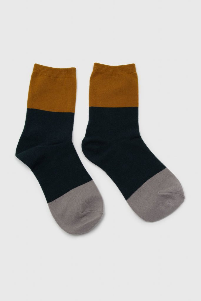 Teal and mustard triple colorblock socks_4