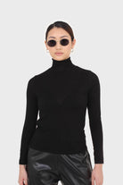 Black wool blended thin turtleneck top_8