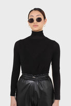 Black wool blended thin turtleneck top_7