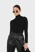 Black wool blended thin turtleneck top_3