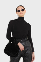Black wool blended thin turtleneck top_4