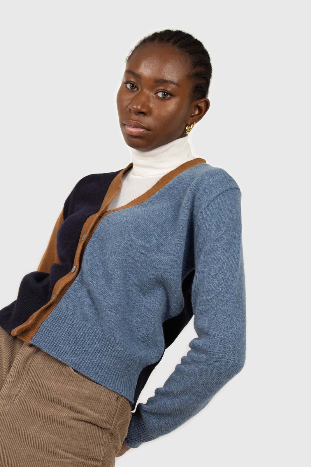 Blue and mustard colorblock wool blend cardigan_3