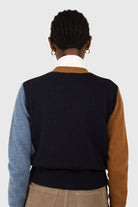 Blue and mustard colorblock wool blend cardigan_4