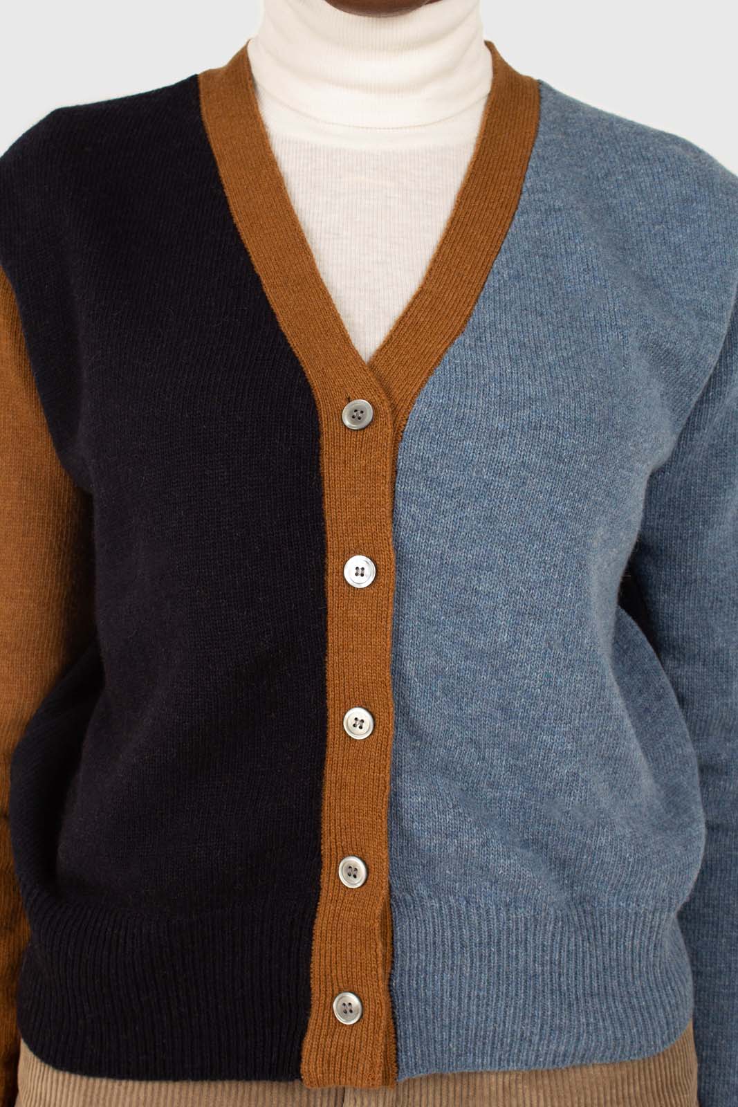 Blue and mustard colorblock wool blend cardigan_9