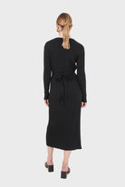Black large ribbed wool blend midi dress_2