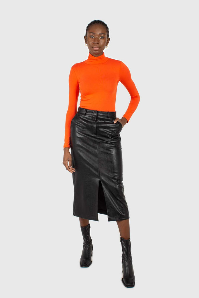 Black vegan leather midi skirt_7