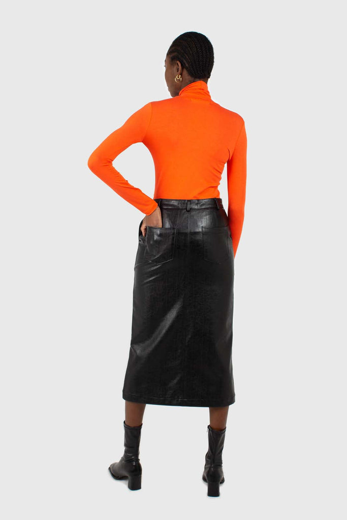 Black vegan leather midi skirt_9