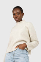 Oatmeal micro ribbed mock neck top_2