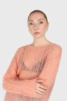 Pale orange sheer cableknit wool blend jumper_5