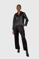 Black vegan leather short shirt jacket_2