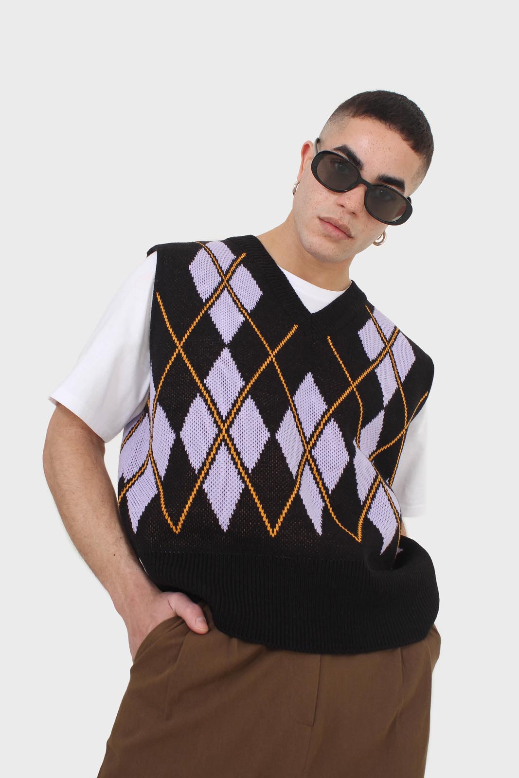 Black and lilac argyle sweater vest S/M