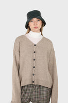 Light beige wool blend v-neck loose fit cardigan_1