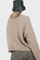 Light beige wool blend v-neck loose fit cardigan_4